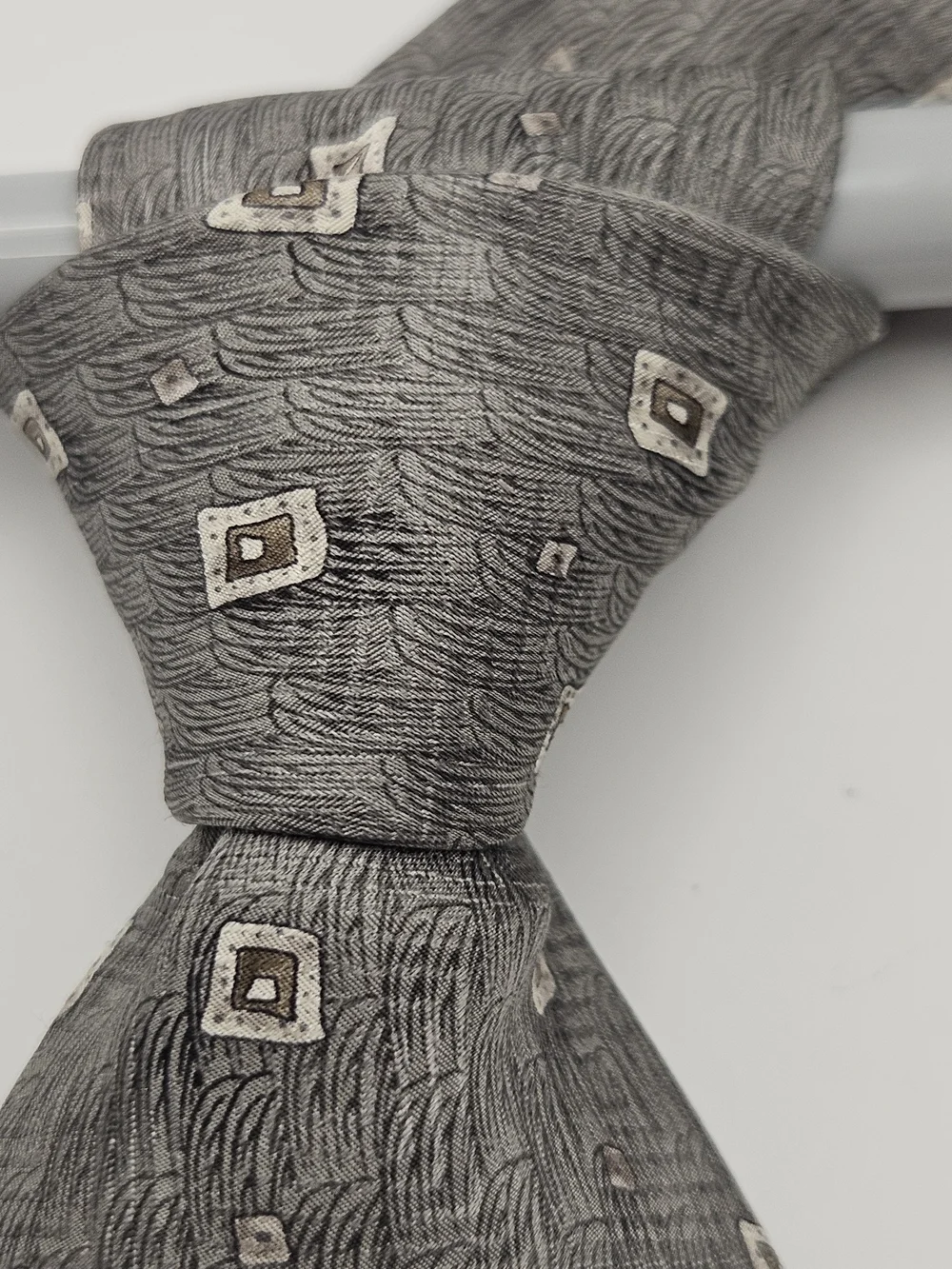 Stafford Gray Textured Tie with Cream Square Motif Silk #4140